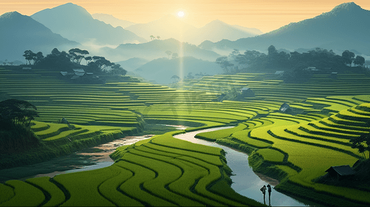 绿油油的乡村稻田