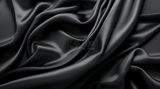 黑色纺织品质感背景，呈丝绸或亚麻褶皱图案。