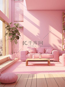 粉色潮流背景图片_芭比粉色室内空间房间一角背景