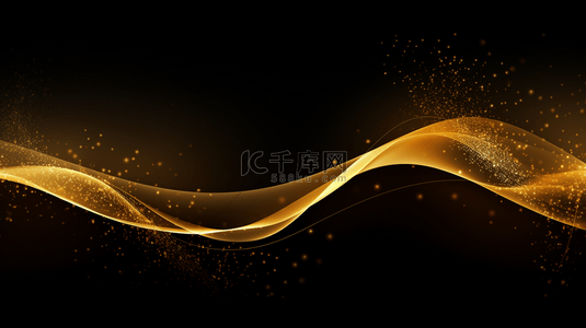 金色波纹背景图片_抽象的金色波纹。闪亮的金色移动线条设计元素，配以黑色背景上的闪光效果，适用于贺卡和折扣券。