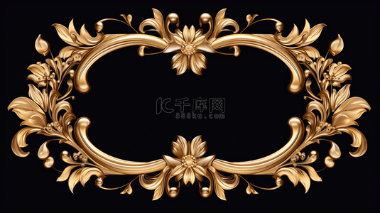 装饰复古画框背景图片_黑色背景上时尚的金色花卉装饰