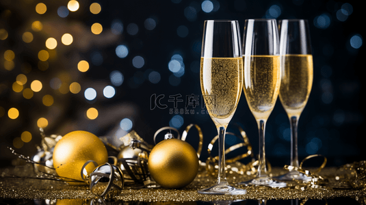 新年快乐、金色背景图片_新年背景，带有金色框架和剧院灯光。