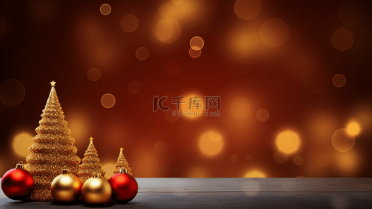 标题活动背景图片_时尚的圣诞横幅，带有树和圣诞球。