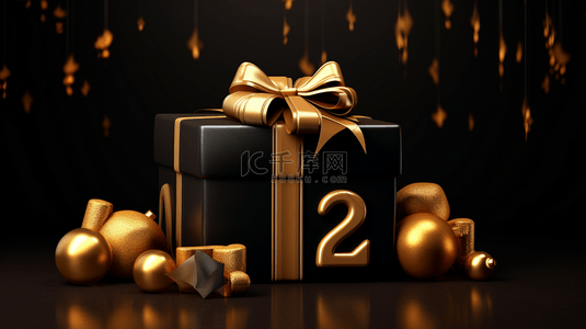 圣诞节深色背景图片_2023年金色数字在深色背景上的新年插图