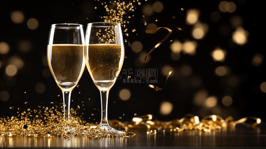 新年快乐、金色背景图片_新年背景，带有金色框架和剧院灯光。