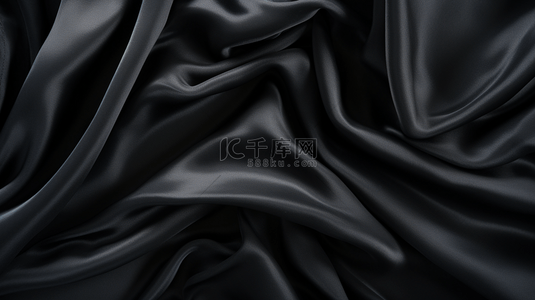 黑色纺织品质感背景，呈丝绸或亚麻褶皱图案。