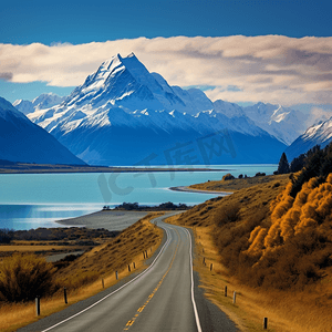 通往新西兰库克山和普卡基湖的道路