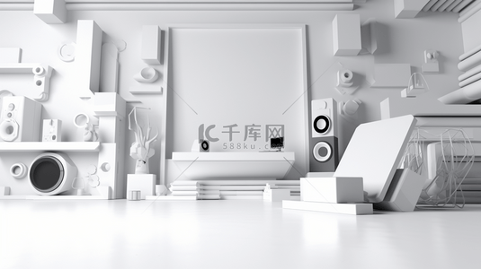白色抽象几何背景广告科幻插画产品展示的3D渲染