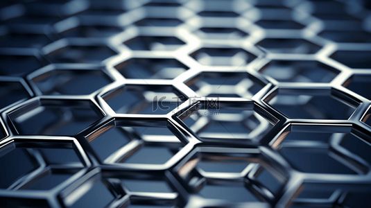 圆形铁网背景图片_金属抽象形状重叠层在六边形图案上。