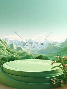 青山绿色背景图片_空白展台远处青山和天空背景4