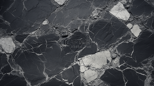 大理石自然纹理黑色背景图案，抽象黑白色调。