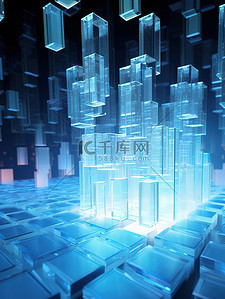 玻璃水晶方块数据浅蓝色背景11