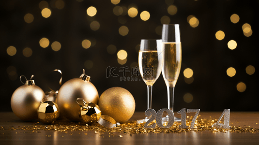 聚会夜背景图片_Bokeh优雅的金色新年背景
