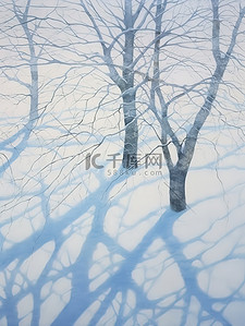 冬天的树画抽象风景与阴影131