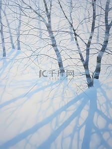 冬天的树画抽象风景与阴影17