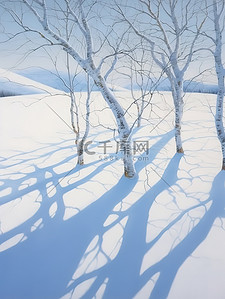 雪地树背景图片_冬天的树画抽象风景与阴影7