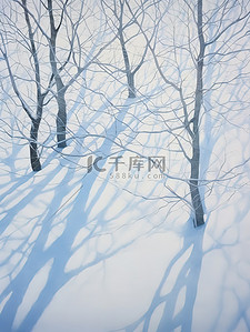 冬天的树画抽象风景与阴影20