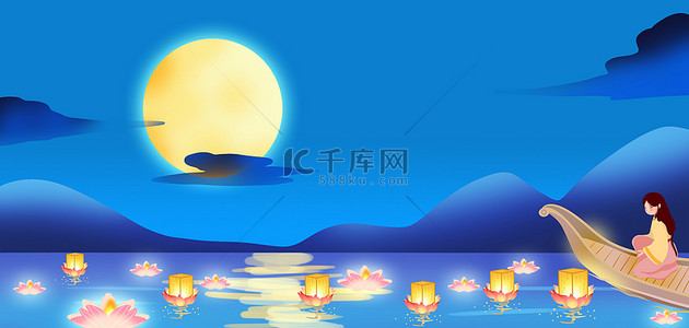 中元节河背景图片_中元节河灯祭祀