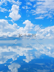 镜像背景图片_海天一色镜像海洋蓝天背景17