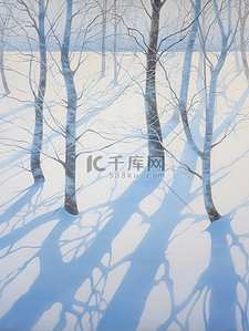 冬天的树画抽象风景与阴影12