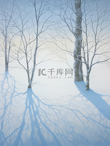 冬天的树画抽象风景与阴影18