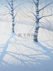 冬天的树画抽象风景与阴影11