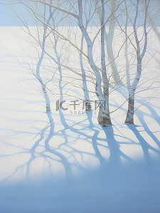 冬天的树画抽象风景与阴影14