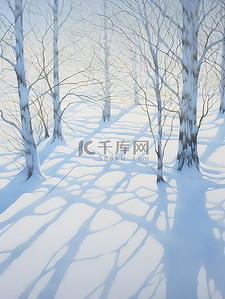 冬天的树画抽象风景与阴影4