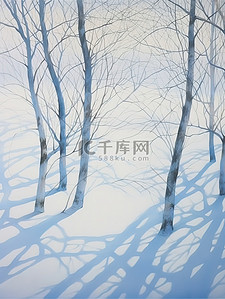 雪地树背景图片_冬天的树画抽象风景与阴影2
