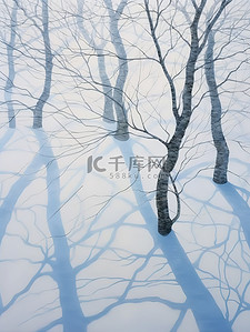 冬天的树画抽象风景与阴影19