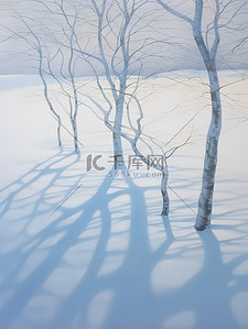 冬天的树画抽象风景与阴影15