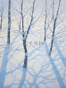 冬天的树画抽象风景与阴影16
