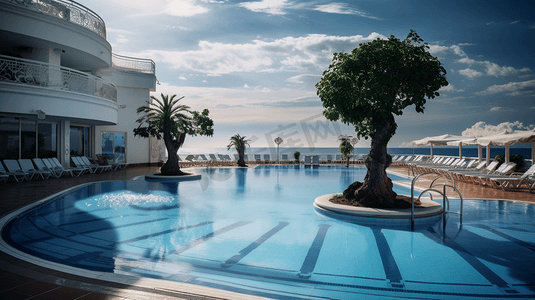 海边度假酒店摄影照片_海边度假酒店的泳池