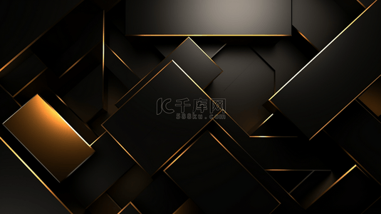 抽象的深色渐变动态形状，带有金色线条。极简几何3D构图。