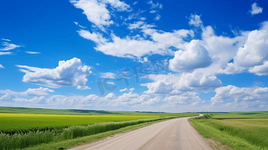 蓝天白云下的乡间道路