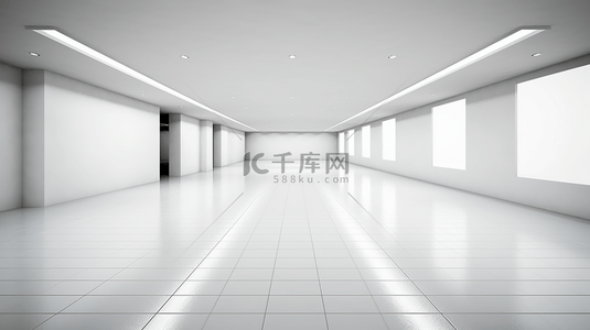 奢华的白色抽象建筑极简背景，现代化展厅现代化。