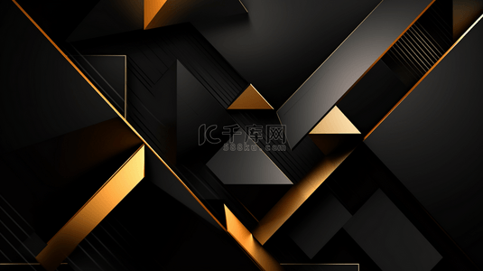 几何背景黑金背景图片_抽象的深色渐变动态形状，带有金色线条。极简几何3D构图。