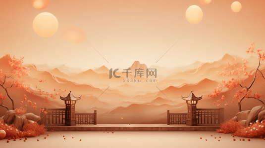 中秋节古典背景图片_彩色中国风中秋节赏月背景19
