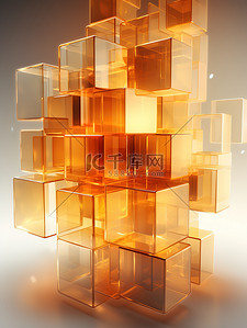 金色玻璃半透明梦幻水晶纹理方块背景4