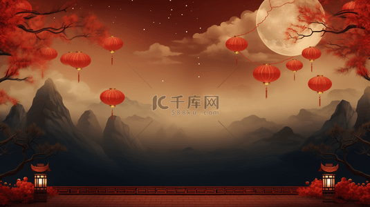 彩色中国风中秋节赏月背景12