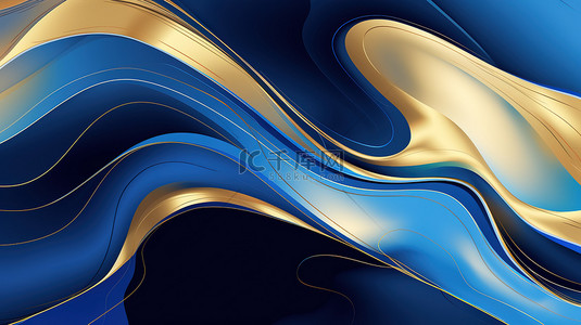 流畅的线条抽象的蓝色和金色背景15