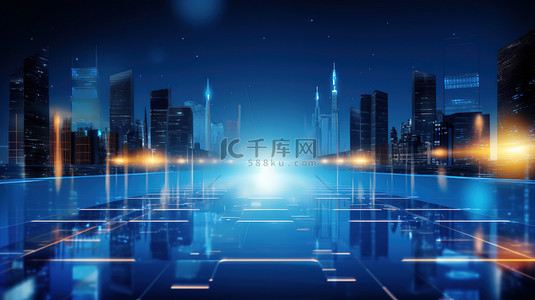 蓝色发展科技背景背景图片_蓝色城市背景商务科技背景14