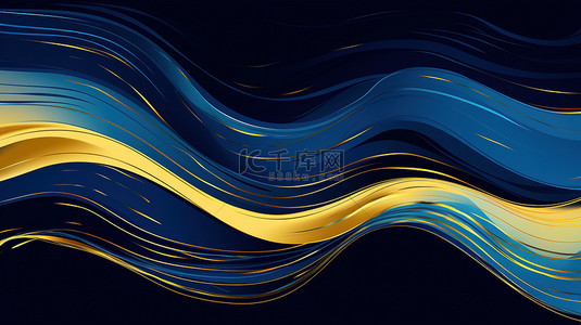 流畅的线条抽象的蓝色和金色背景17