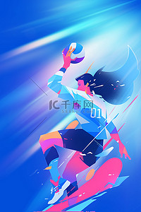 排球运动背景背景图片_亚运会运动员蓝色动感背景