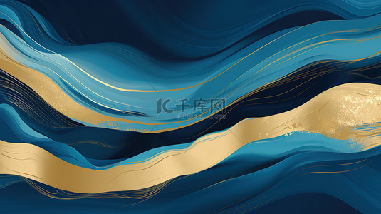 流畅的线条抽象的蓝色和金色背景1