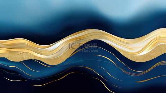 流畅的线条抽象的蓝色和金色背景6