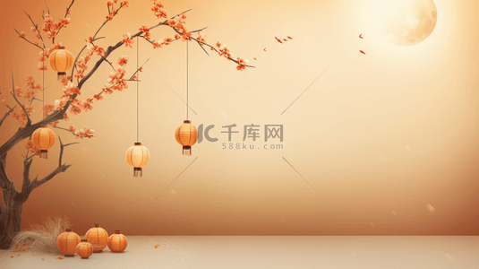 中国古典传统背景图片_彩色中国风中秋节赏月背景7