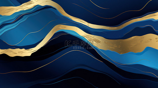 蓝色背景背景图片_流畅的线条抽象的蓝色和金色背景3