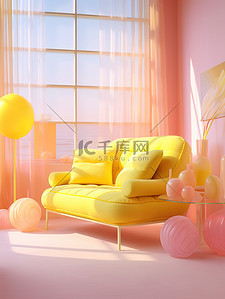 粉彩房间粉黄色家具背景17