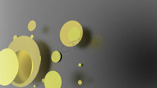 黄色圆筒摄影照片_黄色的金属和不透明的圆圈和圆筒的彩色背景.透明玻璃图形设计的背景.3D渲染说明